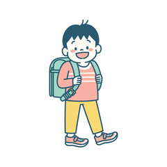 ランドセルを背負った小学生の男の子のイラスト　シンプル
