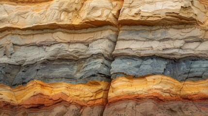 Naklejka premium Close-up of a rock formation showing layers in various shades of earthy colors