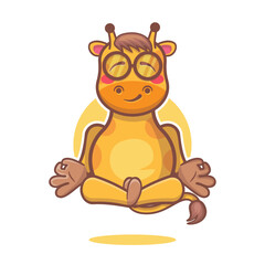 kawaii giraffe animal character mascot with yoga meditation pose isolated cartoon
