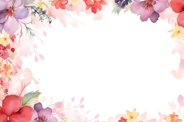 Watercolor soft elegant floral border background with white empty space in the middle for decoration