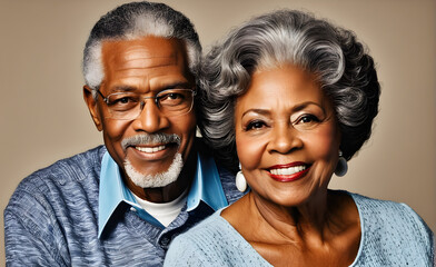 Senior couple, simple background. Generative AI