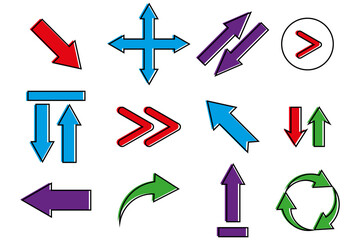 Set of colored line arrows, directions. Vector illustration. EPS 10.