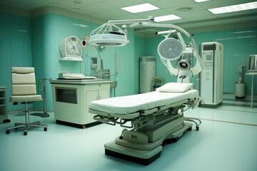 Interior of a modern operating room with surgery equipment. 3d render. modern operating room in a modern hospital with hi tech equipment.