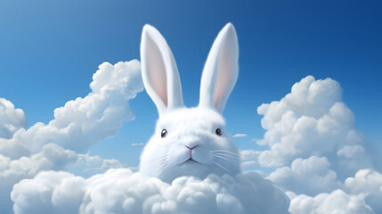 Obraz premium Illustration of a Rabbit shaped cloud in the blue sky