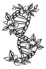 Floral dna helix. genetic code with flower, science elements, vector illustration.