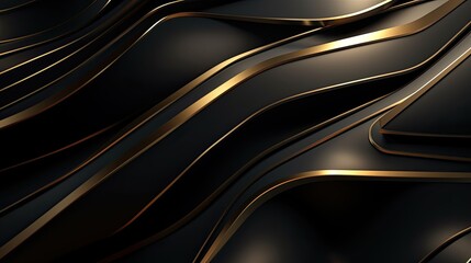 3D Abstract Wallpaper with Dark Golden and Black Background, Generative AI