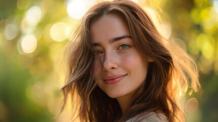 Naklejka premium a smiling woman against a warm background