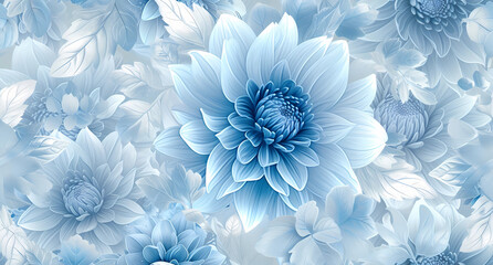 a blue floral flower wallpaper - obrazy, fototapety, plakaty