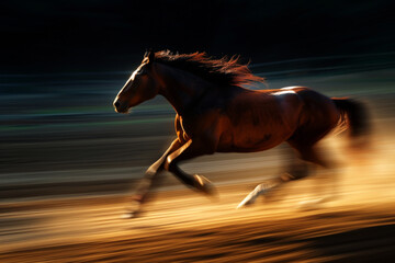 A Horse that fast runs in blur background .generative AI - obrazy, fototapety, plakaty