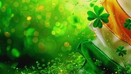 Saint Patrick day Irish flag waving with clover leaf, sign of Ireland seamless loop animation.