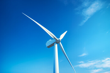 Generative AI Image of White Windmill Wind Turbine in Blue Sky