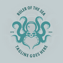 Skull Kraken symbol vintage style. a concept symbol, the combination of Skull and Octopus or Kraken, ruler of the sea.