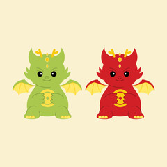 Illustration of dragons for Chinese New Year, cartoon characters, mascot, comic, animal drawing, logo, icon, card print, banner, social media, poster, post card, cute patches, shirt print, kids, toy