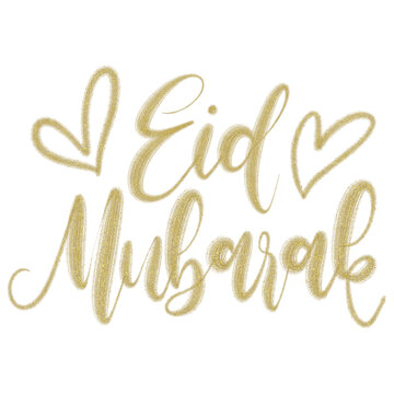 Glittery gold brush hand lettering calligraphy Eid Mubarak