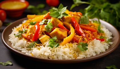 Freshness and health on a plate vegetarian rice meal generated by AI