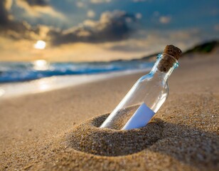 砂浜に打ち上げられたメッセージ入りの瓶