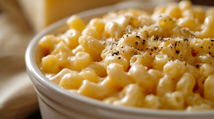 Macaroni and cheese with spices in a bowl close-up