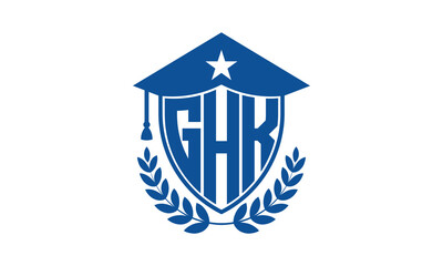 GHK three letter iconic academic logo design vector template. monogram, abstract, school, college, university, graduation cap symbol logo, shield, model, institute, educational, coaching canter, tech
