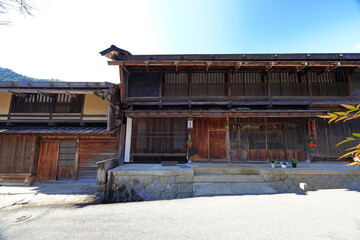 Fototapeta na wymiar Tsumago-juku a Rustic stop on a feudal-era route at Azuma, Nagiso, Kiso District, Nagano, Japan