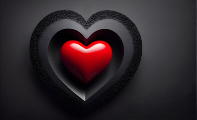 Single red heart centered on a grayscale canvas, contrast of monochromatic background against vibrant crimson hue. Generative AI