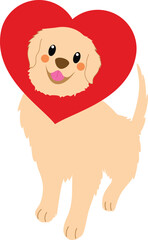 Dog Golden retriever and heart , Valentine's Day 