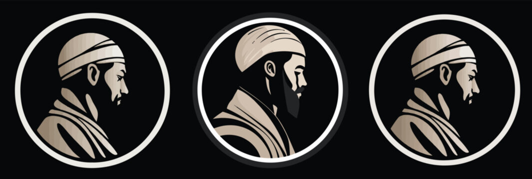 vector illustration Human head with beard and arabic face wearing head covering