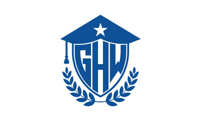 GHW three letter iconic academic logo design vector template. monogram, abstract, school, college, university, graduation cap symbol logo, shield, model, institute, educational, coaching canter, tech