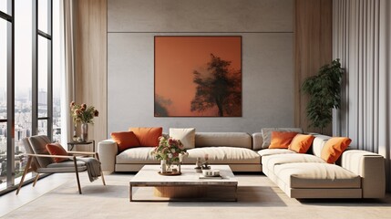 Modern luxurious living room interior with elegant palette 