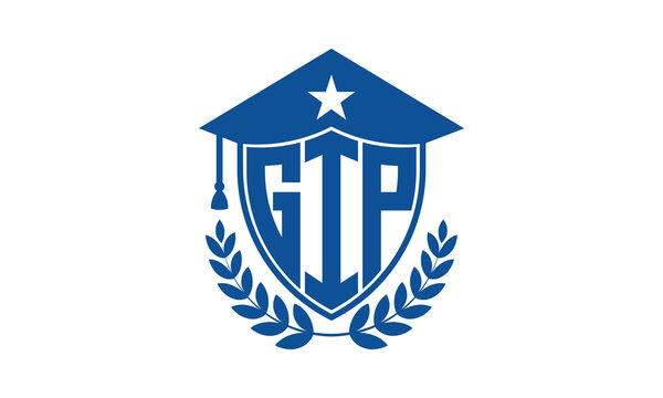 GIP three letter iconic academic logo design vector template. monogram, abstract, school, college, university, graduation cap symbol logo, shield, model, institute, educational, coaching canter, tech