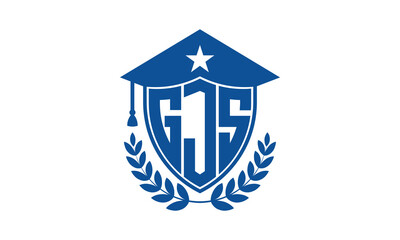 GJS three letter iconic academic logo design vector template. monogram, abstract, school, college, university, graduation cap symbol logo, shield, model, institute, educational, coaching canter, tech