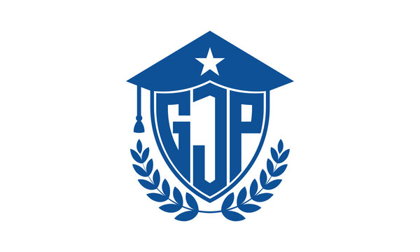 GJP three letter iconic academic logo design vector template. monogram, abstract, school, college, university, graduation cap symbol logo, shield, model, institute, educational, coaching canter, tech