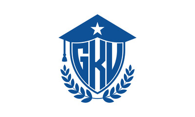 GKU three letter iconic academic logo design vector template. monogram, abstract, school, college, university, graduation cap symbol logo, shield, model, institute, educational, coaching canter, tech