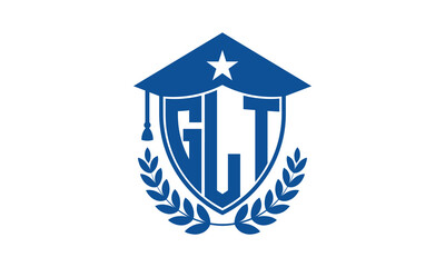 GLT three letter iconic academic logo design vector template. monogram, abstract, school, college, university, graduation cap symbol logo, shield, model, institute, educational, coaching canter, tech
