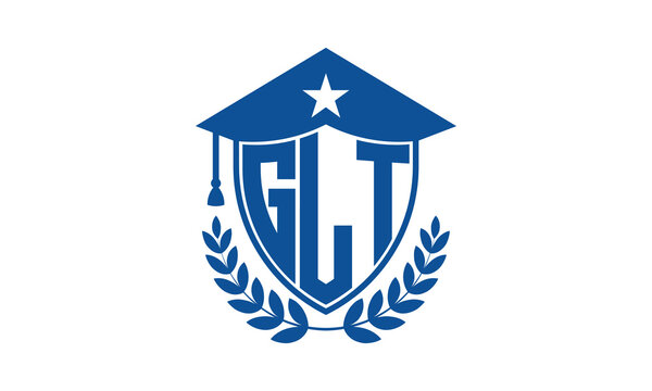 GLT three letter iconic academic logo design vector template. monogram, abstract, school, college, university, graduation cap symbol logo, shield, model, institute, educational, coaching canter, tech