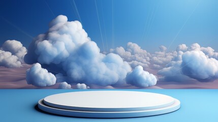 Cloud background podium blue 3d product sky white display platform render abstract stage pastel scene. Podium stand light minimal cloud background studio dreamy pedestal backdrop png smoke geometric