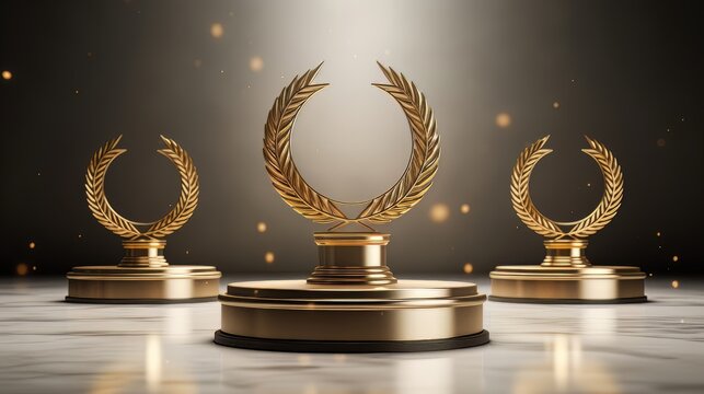 Winner award podium prize silver gold trophy win champion pedestal first stage bronze sport. Podium background winner 3d award ceremony medal platform laurel best place second third design light event