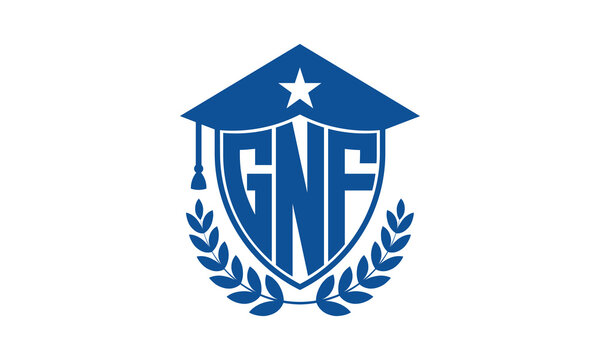 GNF three letter iconic academic logo design vector template. monogram, abstract, school, college, university, graduation cap symbol logo, shield, model, institute, educational, coaching canter, tech