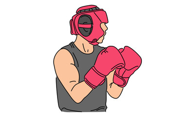 line art color of young man boxer vector illustration