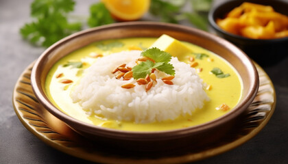 Healthy vegetarian meal with fresh vegetables and steamed rice generated by AI