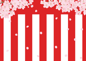 桜の背景素材　紅白の横断幕