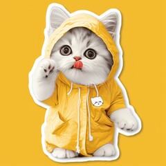 
Immerse yourself in the charm of a cute and chubby cat adorned in a yellow shirt, showcasing a range of delightful facial expressions. This endearing scenario not only captures the adorable nature of