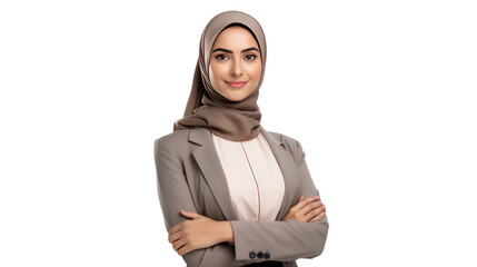 Young business arab woman Isolated on white background, isolated on transparent and white background.PNG image.