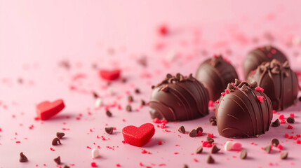 view of chocolate and love with pink background theme valentine copy space