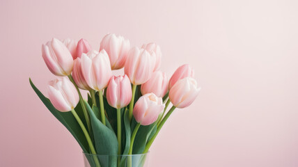 Fototapeta premium Light pink tulip bouquet on a plain background