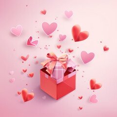 Valentines hearts with gift box postcard