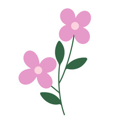 Pink floral branch with leaves flat png illustration isolated on white background 