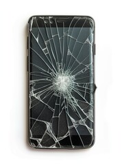 A black smartphone with the screen cracked