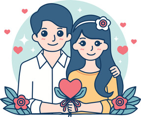 couple with heart flower