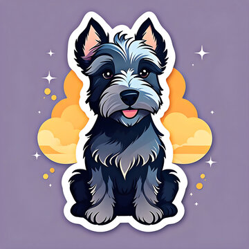 recommend clip art: cute cartoon sticker art design of a black scottish terrier / scottie / schnauzer dog puppy