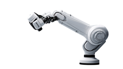 Robot arm , isolated on transparent and white background.PNG image.